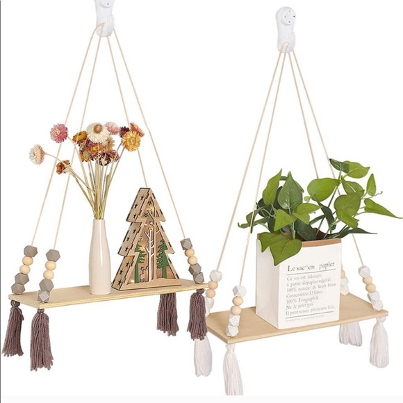 Cotton Rope Wood Hanging Floating Shelf for Wall